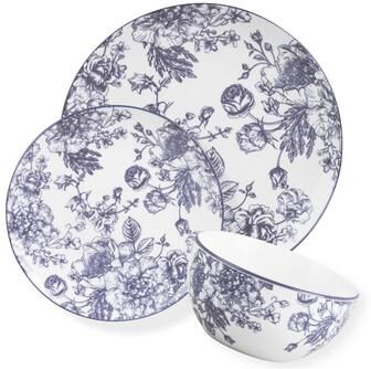 Godinger Banbury Grey Porcelain 12 Piece Dinnerware Set, Service For 4