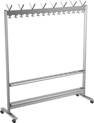 Mobiler Reihen-Garderobenständer, Leichtmetall, 1560 mm breit, mit Schirmhalterung