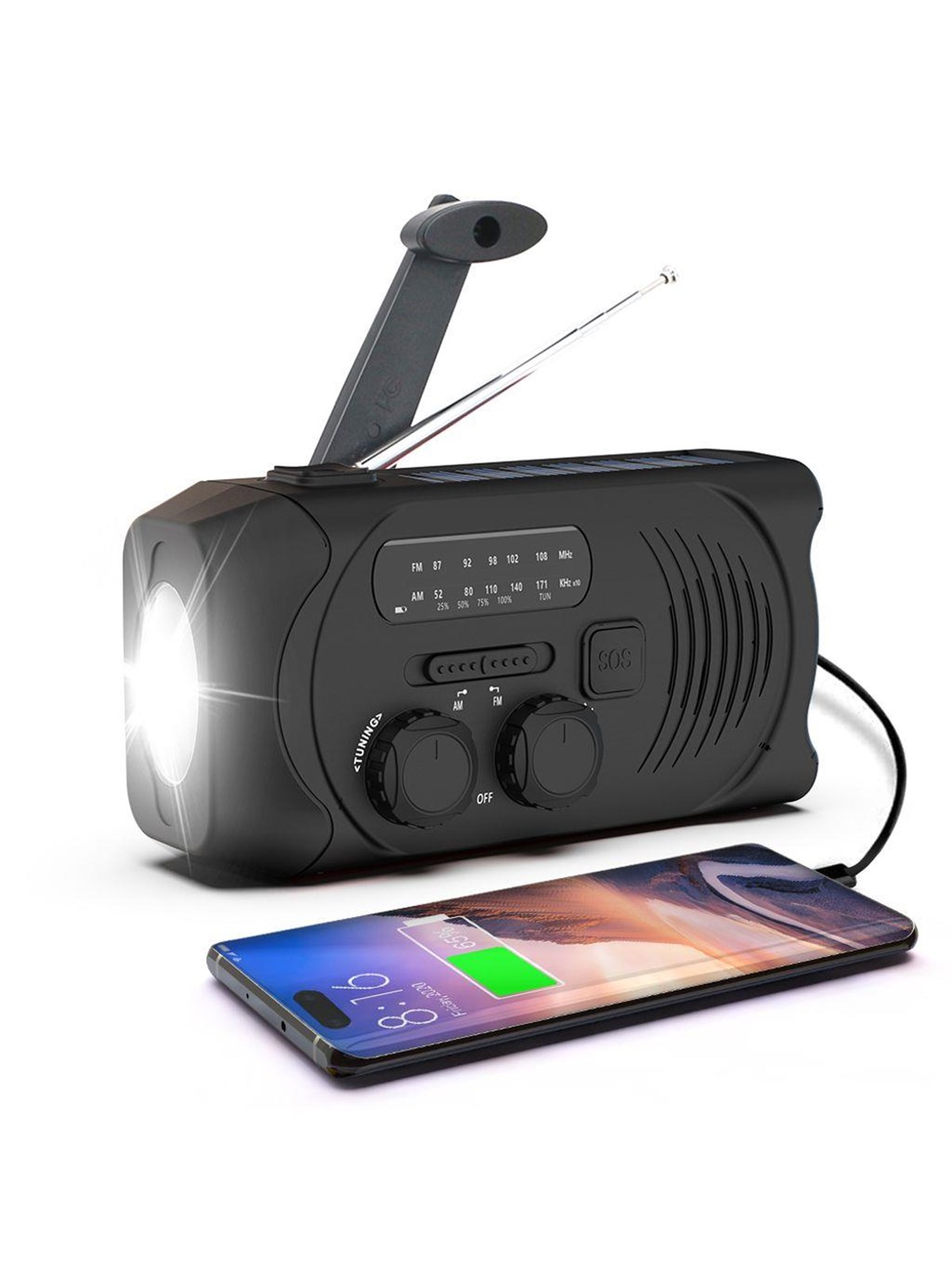 SiGN crank radio with solar cells - flashlight and power bank - 2000 mAh