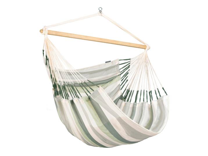 La Siesta Hängesessel Kingsize Outdoor, Weiß, Dunkelgrün, Hellgrün, Holz, Bambus, 140x170x210 cm, wetterbeständig, UV-beständig, regenabweisend, Gartenmöbel, Gartenschaukeln, Hängesessel