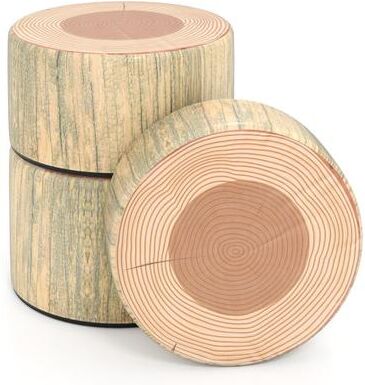 Costway 3-Piece Tree Stump Stool Set with Wood Printing Nature Decoration-Natural