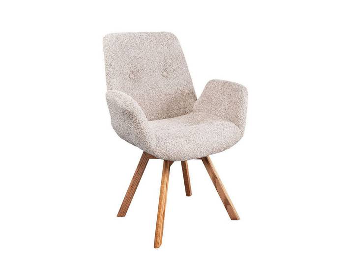 Licht-Erlebnisse Drehstuhl KARITA, Bouclé Holz in Beige Natur Skandinavisch Armlehnstuhl KARITA