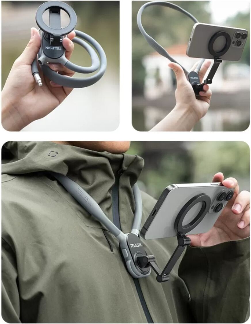 INF Support de cou pour téléphone compatible avec MagSafe - Fixation POV magnétique à dégagement rapide, coussin d'air, Gris