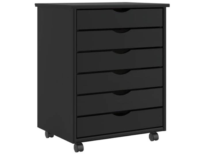 Todiikf Rollschrank mit 6 Schubladen Moss Schwarz Massivholz Kiefer Kompakter Schubladenschrank aus Kiefernholz für Büro und Schlafzimmer. Ideal zur ordentlichen Aufbewahrung unter Tischen.