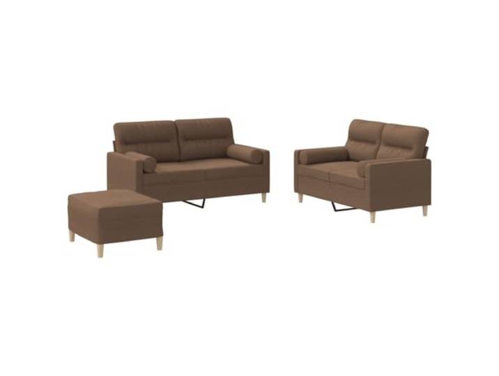 GHVBNMF 3-Tlg Sofagarnitur mit Hocker & Kissen Brauner Stoff Couch Set Elegante Polsterecke für Wohnzimmer und Gästezimmer, inklusive gemütlichem Fußhocker und weichen Zylinderkissen.