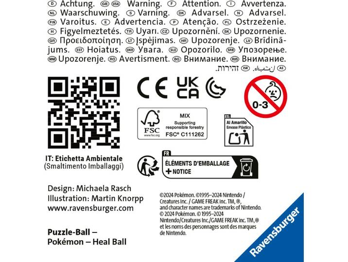Ravensburger 11582 - 3D Puzzel - Pokémon Heal Ball met verlichting - Multicolour
