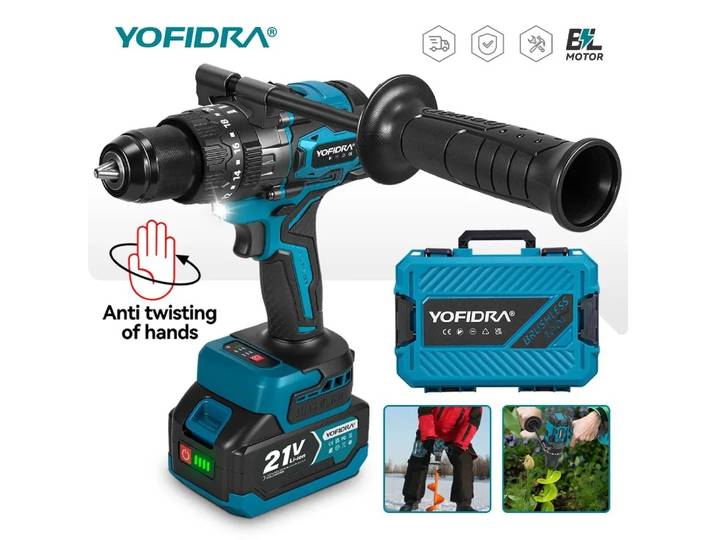 Perceuse à percussion électrique sans fil YOFIDRA 900N.M 13MM, 20+3 réglages de couple, visseuse portative, outil électrique compatible avec batterie Makita.