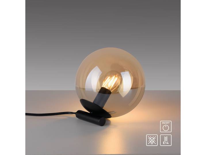 OTTO HOME Tischleuchte Nellin , schwarz (schwarz, glas amberfarben), 1, Ø 16cm H: 16cm, Leuchten, Tischleuchte mit großer Glaskugel, amberfarben oder opal matt weiß, Tischleuchte