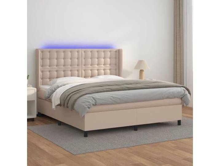PUGYNBK Boxspringbett mit LED-Matratze, Kunstleder, Cappuccino, 160 x 200 cm