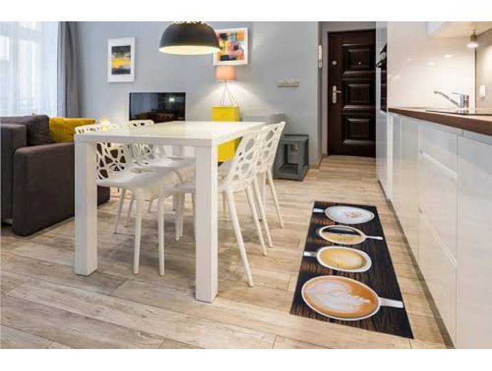 andiamo Teppich Läufer Kitchen mit ruschhemmender Rückseite - Küchenteppich PVC Küchenläufer Flur Läufer Teppichläufer 50 x 150 cm Kaffeetassen