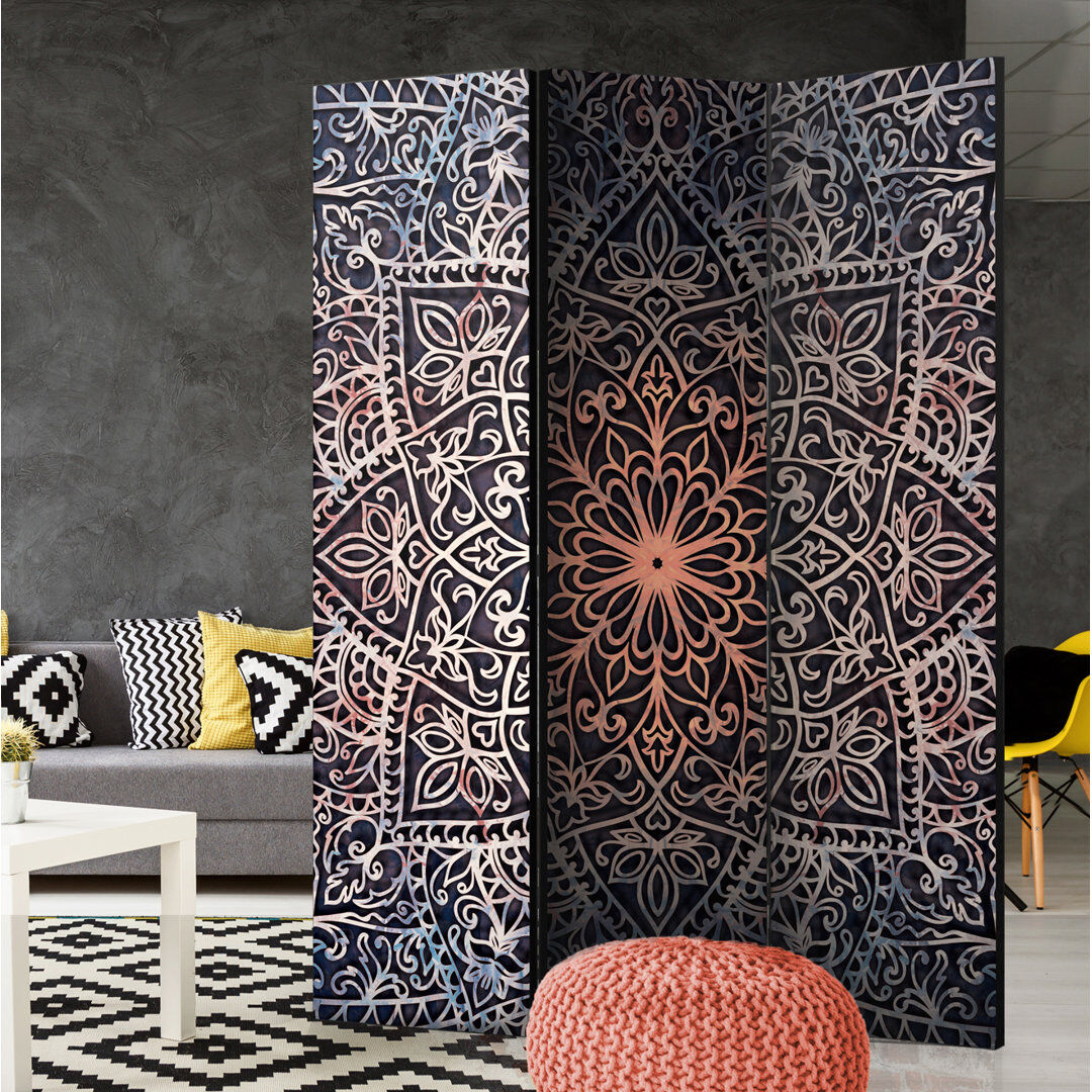 World Menagerie Isla 172 cm H Solid Wood Folding Room Divider Purple/Black 172cm H X 135cm W X 3cm D