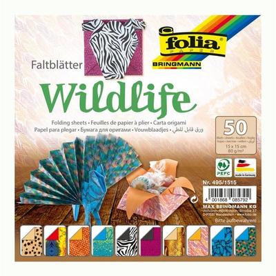 Folia Faltblätter WILDLIFE 80g/m², 15x15cm, 50 Blatt, 10 Motive sortiert