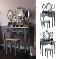 Vicco Schminktisch Diana Grau 90 cm mit Beleuchtung und Hocker