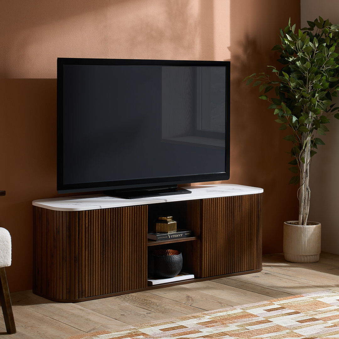 Birlea Vermeer Collection Fluted Large TV Unit - TV Stand Dark Brown Wood 48cm H x 140cm L x 40cm W