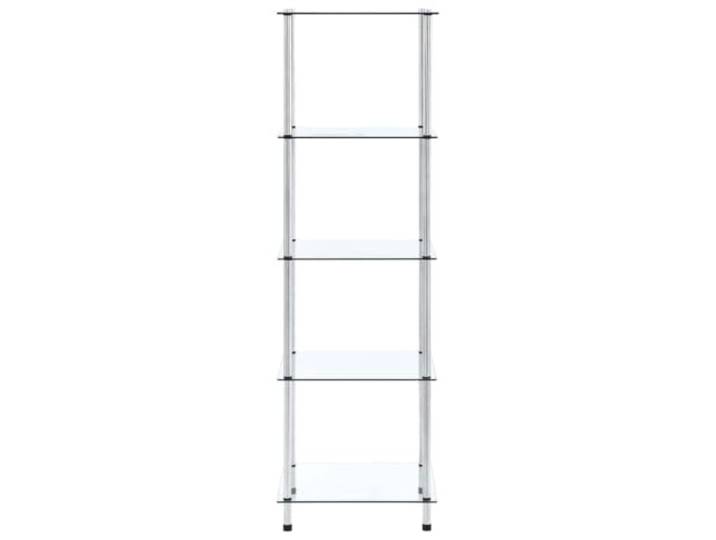 KGHERMDF Glasregal mit 5 Ablagen Transparent 40x40x130 cm Hartglas mit Edelstahl, Robust und Stabil, Für Wohnzimmer Büro Bad, Einfach zu Reinigen