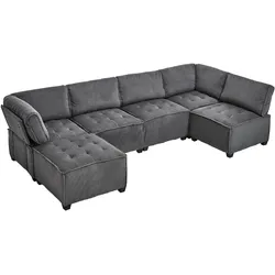 Modulares 6-Sitzer-Sofa aus Cord mit Stauraum – flexibel kombinierbar als U-Form/L-Form/Schlafsofa Grau