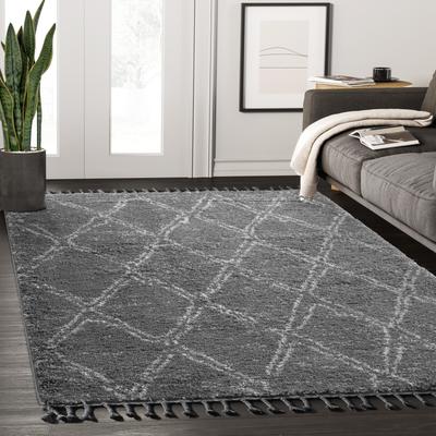 Abani Rugs Abani Willow WIL230A Contemporary Grey and Ivory Linear Shag Area Rug