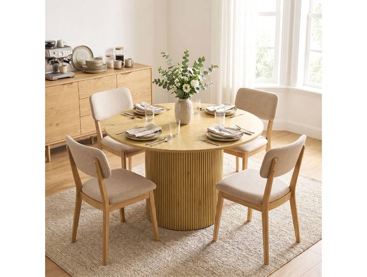 HOMCOM Table Ronde 110cm Moderne Cuisine Chêne 4-6 Personnes
