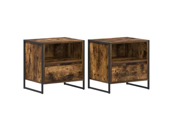 GHVBNMF 2er Set Nachttisch Raucharbe 50x39,5x50 cm Holzwerkstoff Kompakte Beistelltische im Industrie-Design mit 2 Schubladen für dein Schlafzimmer. Stabile Beine aus Edelstahl.