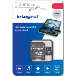 INTEGRAL Micro SDXC-Card UHS-l U1 64GB (100MB/s) mit Adapter