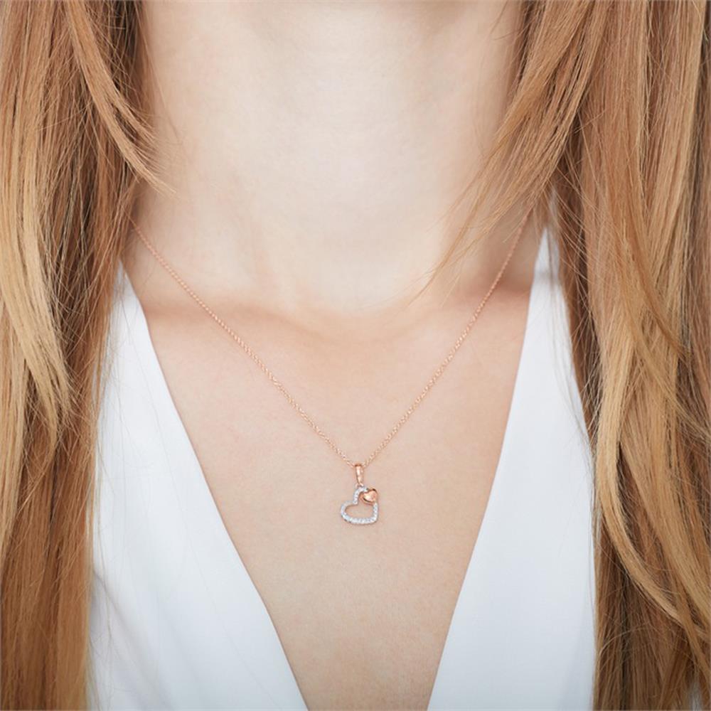 Unique Kette Herzen 585er Rosé- und Weißgold mit Diamanten silber-rosé