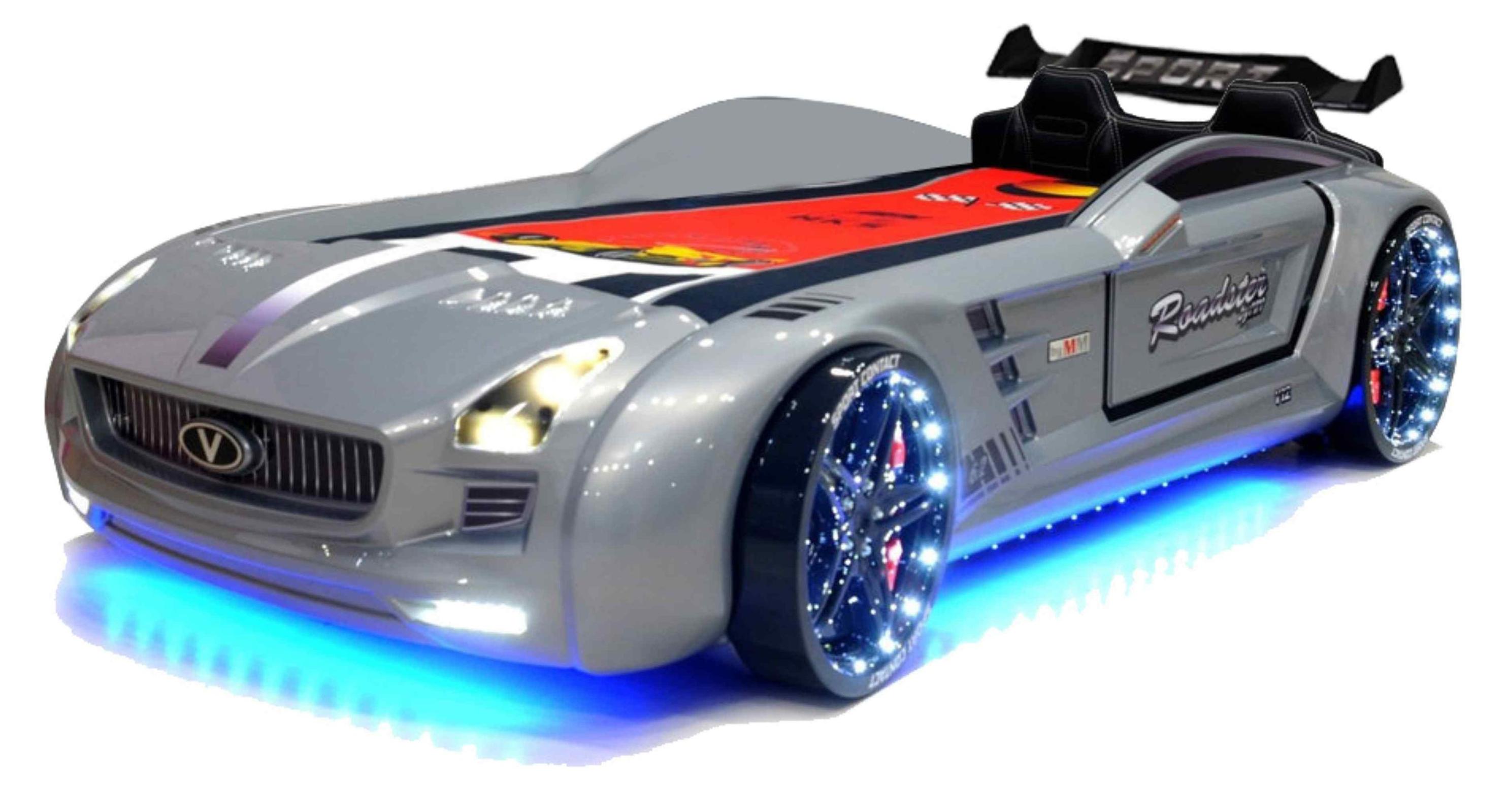 Autobett Kinderbett "Rio Roadster" LED Sound Sportsitze Lattenrost Spoiler 90x190 cm