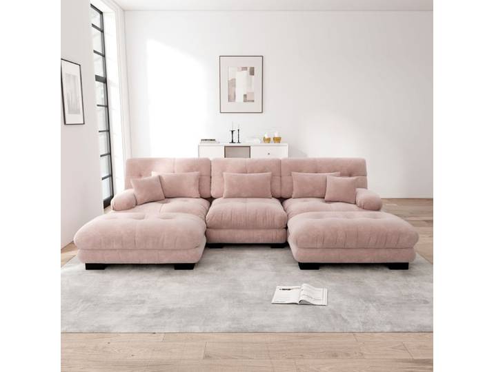 Canapé d'angle luxe modulable grand canapé Cloud en U lit convertible assise profonde avec ottoman Rose