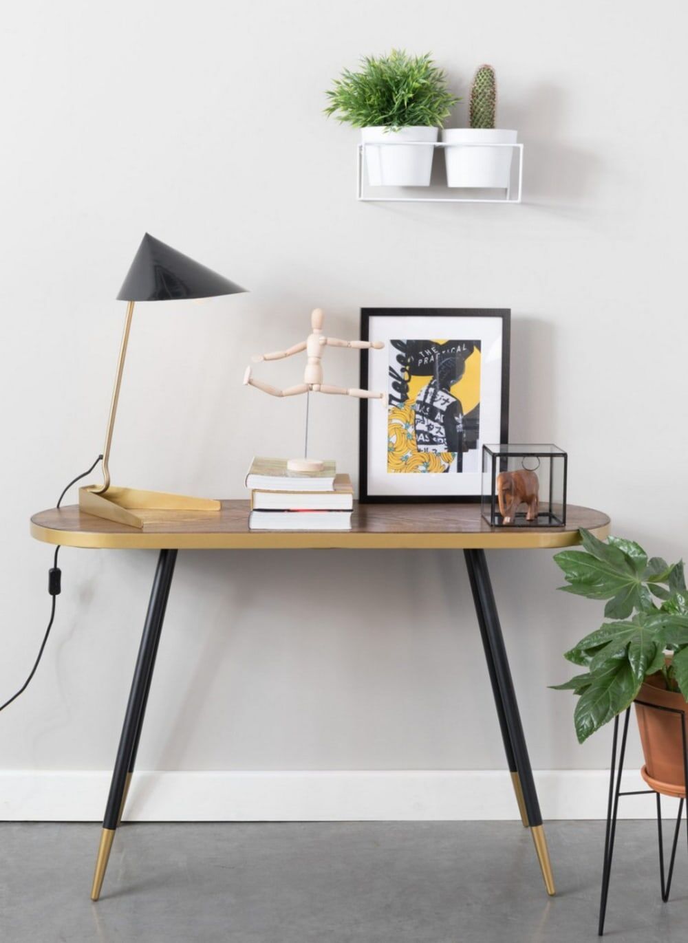 Mathi Design Console art déco en bois de frêne avec finition noyer Doré 121x75cm