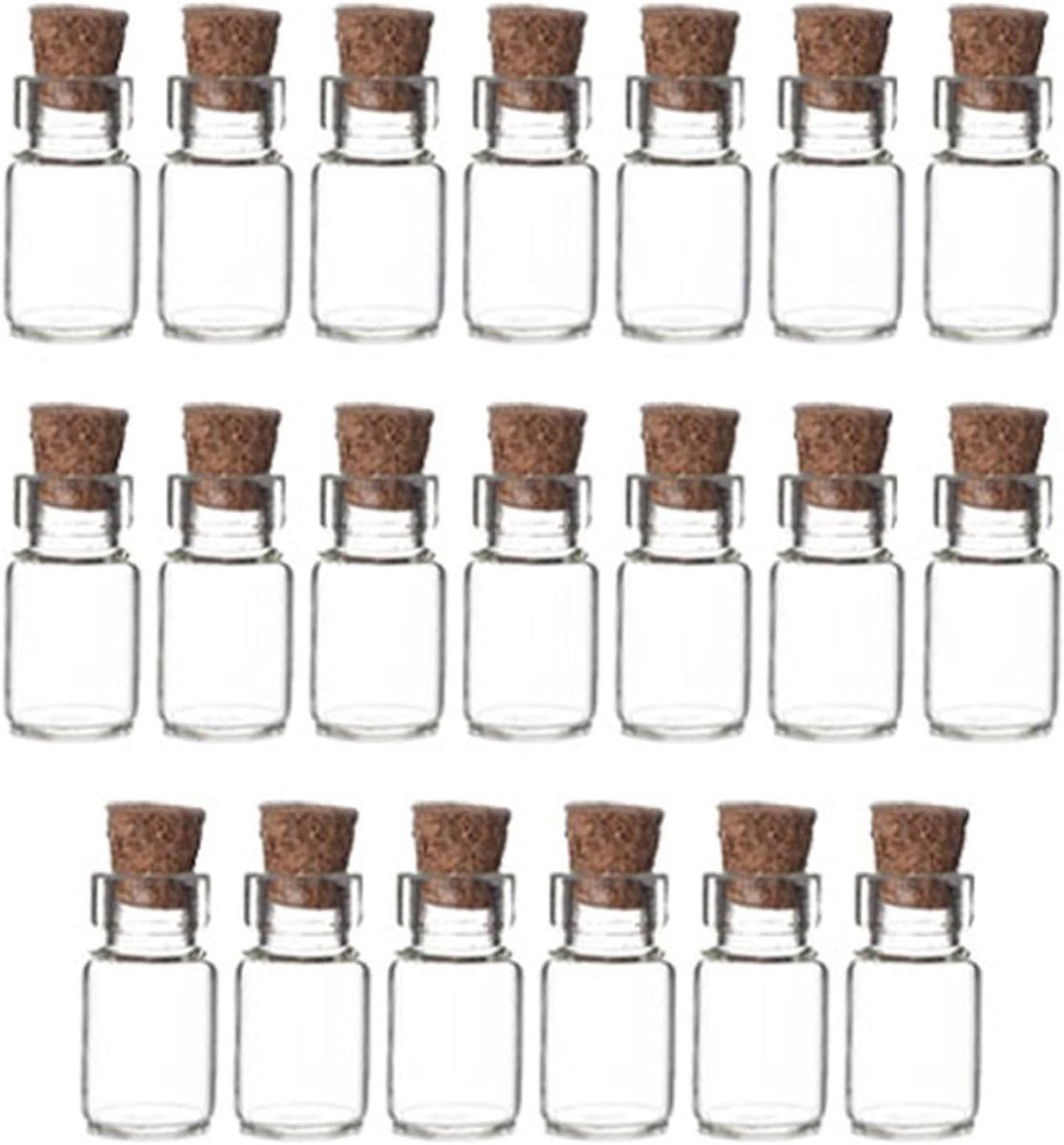 Set van 20 transparante mini glazen flesjes met kurken stoppers voor decoratie en cadeaus