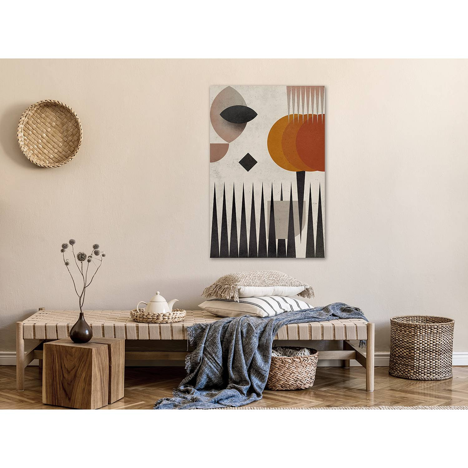 home24 Sun Behind the Mountains linnen canvas wanddecoratie multicolor 40 x 60 cm