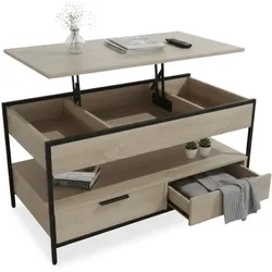 Relaxdays Couchtisch mit Stauraum Hellbraun
