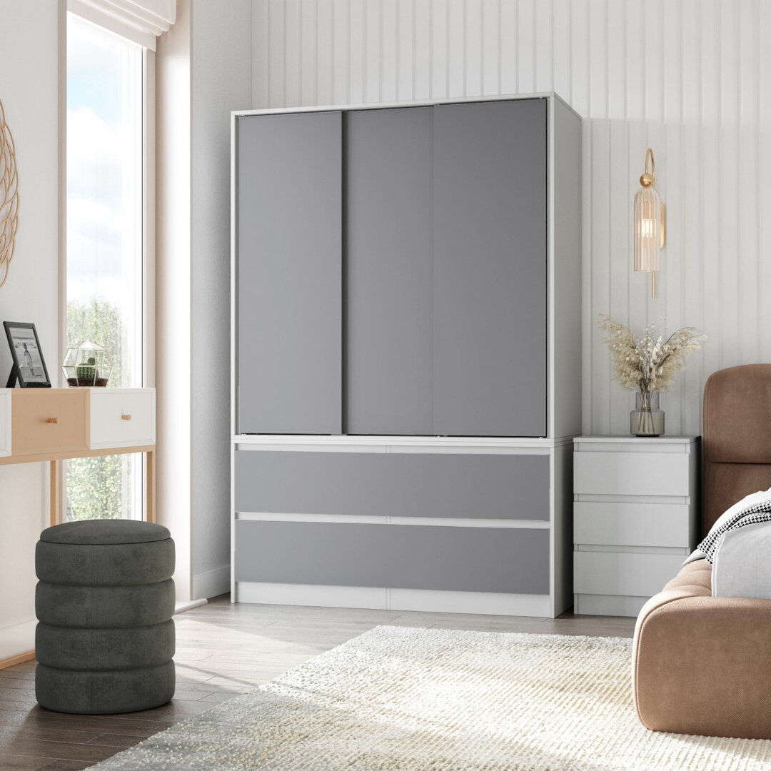 17 Stories Manufactured Wood Wardrobe White/Grey 120cm W X 51.5cm D