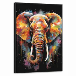 LEINWAND Bilder mit Rahmen - Elefant - Graffiti - Schwarz - Tiere - Farben - 60x80