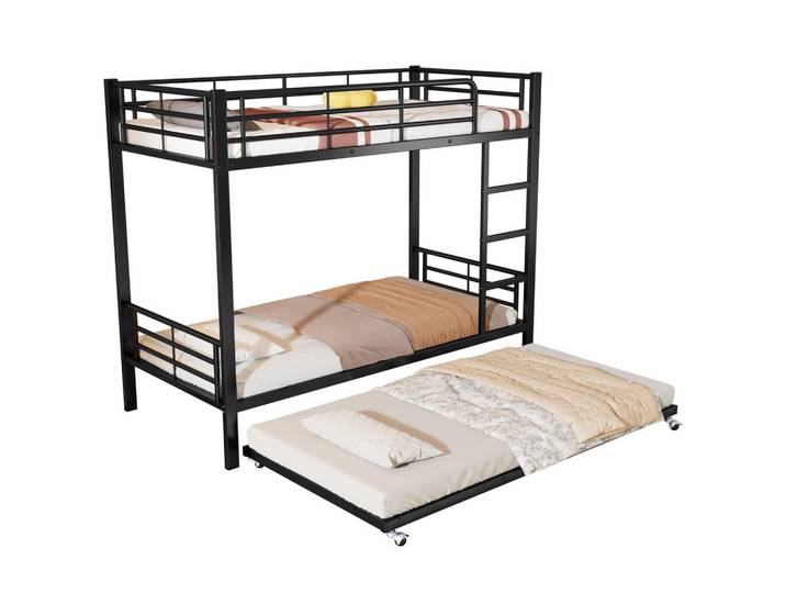 ComfortXL Etagenbett Etagenbett mit Ausziehbett Schwarz, Metall, 90x200 cm, Babymöbel & Kindermöbel, Kinderzimmer & Jugendzimmer, Stockbetten