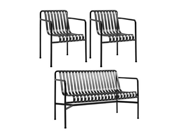 HAY - Palissade Dining Bench + 2x Dining Armchair, anthrazit