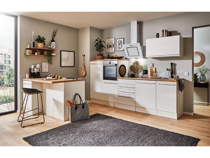 Cuisine îlot Gabriel A 290cm Blanc/Blanc brillant