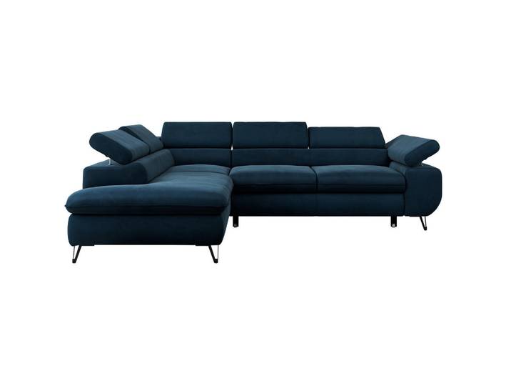 MKS Ecksofa Peter L Dunkelblau Velvet - Links Seite, Metall, L-Form,L-Form, 273x208 cm, Wohnzimmer, Sofas & Couches, Wohnlandschaften, Ecksofas