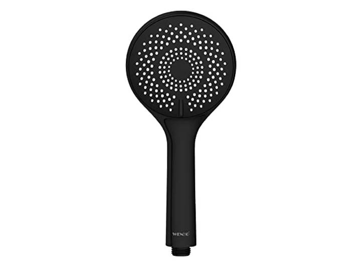 WENKO Wasserspar Duschkopf Watersaving, Handbrause mit Wasserspar-System, 3 Strahlarten, Ø 11 cm, ABS, Schwarz