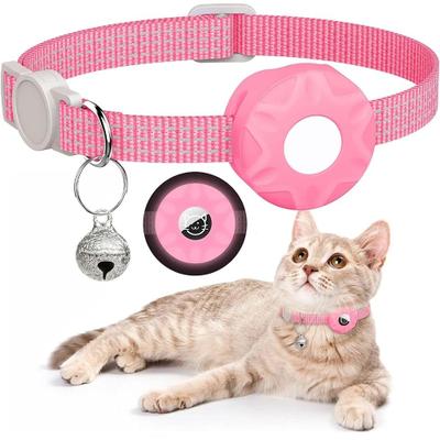 Uplift Picks Reflective AirTag Cat Collar With Holder And Bell For Safer Pet Tracking pink