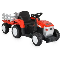 Moni Kinder Elektrotraktor Dallas mit Anhänger, Fernbedienung, Musik, Lichter rot