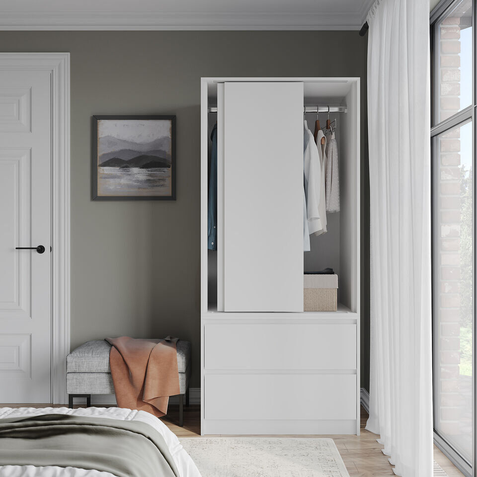 17 Stories Solid Wood Wardrobe White/White 80cm W X 51.5cm D