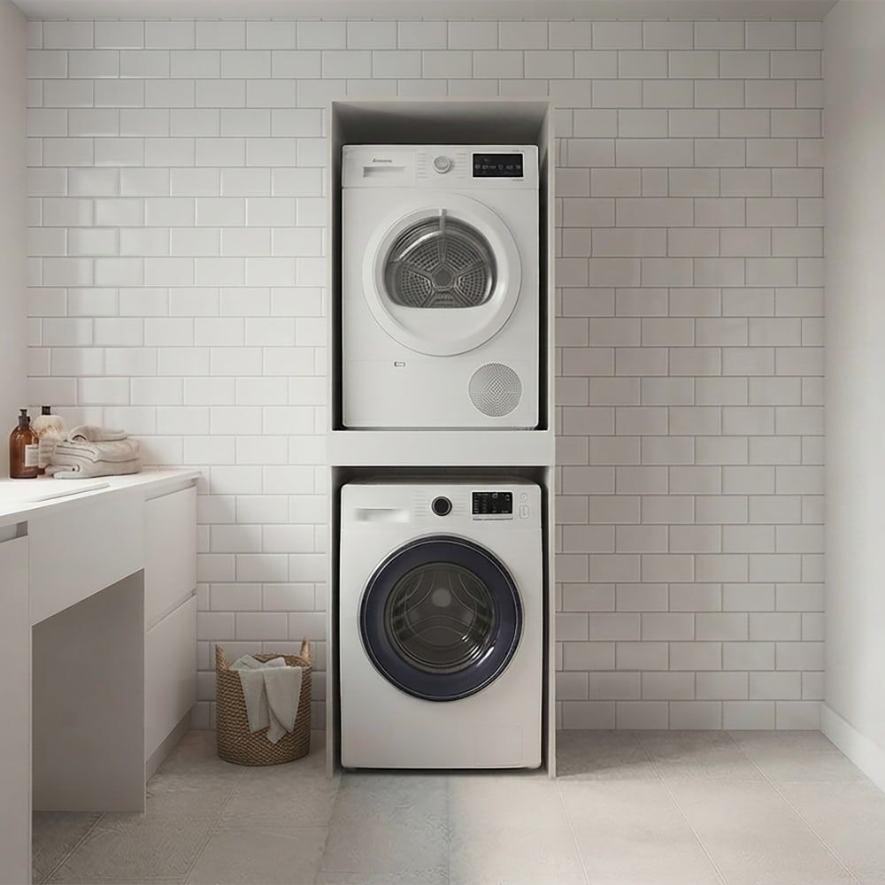 Whous Meuble pour lave-linge et sèche-linge blanc mat 67x68,6x187,5 cm Blanc 67x188x67cm