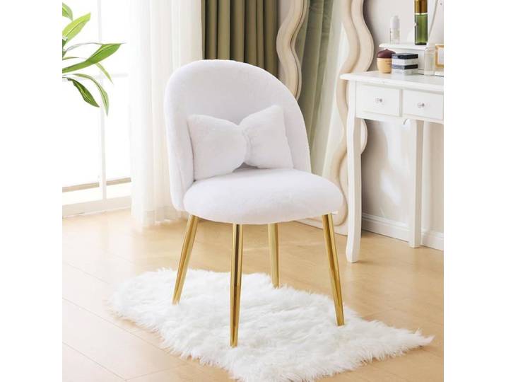 VINGLI Fauteuil Relax Chaise Coiffeuse Fauteuil avec Coussin Nœud Dossier Incurvé sans Accoudoirs en Peluche Lapin Blanc