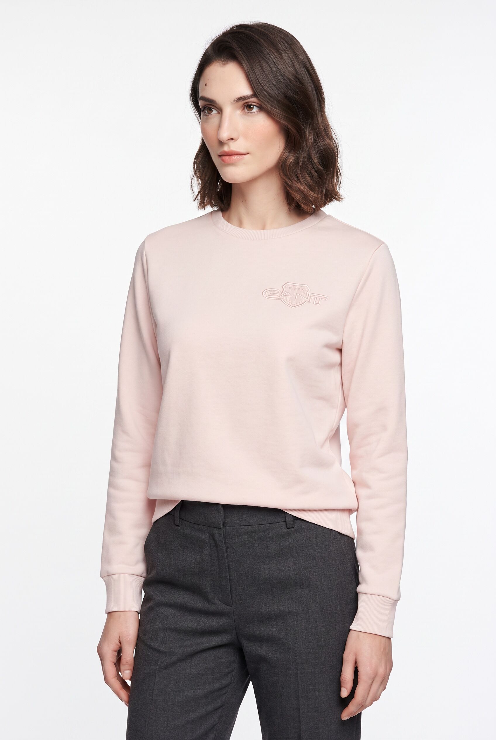 Gant "REG TONAL SHIELD C-NECK SWEAT", Ton in Ton Stickerei, Rundhals refined pink S