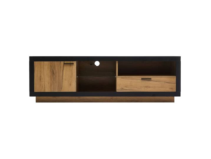 Meuble tv en panneaux de particules noir et chêne 160x40x50 cm