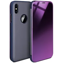 moex Clear View Cover für iPhone X – Spiegelnde klapp Hülle in Hochglanz Optik – Void Case