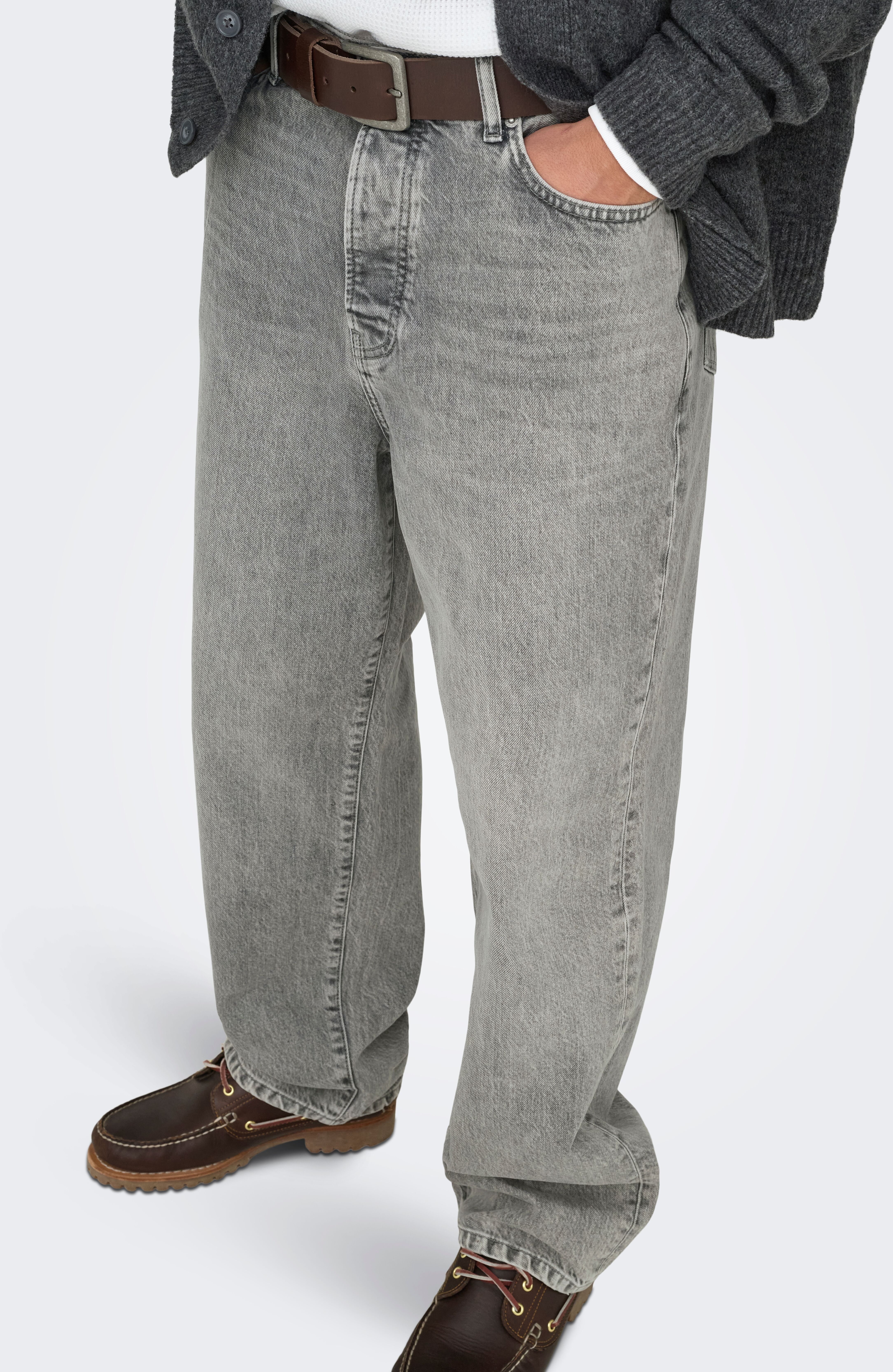 Loose-fit-Jeans ONLY & SONS "ONSFADE LOOSE WB 6778 A14 DNM NOOS", Herren, Gr. 36, Länge 32, blau (medium grau denim), Denim/Jeans, Obermaterial: 100% Baumwolle, Abriebeffekte, loose fit, Jeans Loose-fit-Jeans medium grau denim 36, Länge 32