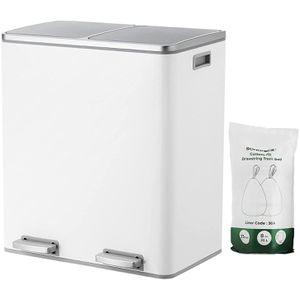 Songmics Mülleimer LTB60WT, weiß, aus Metall, 2 x 30 Liter