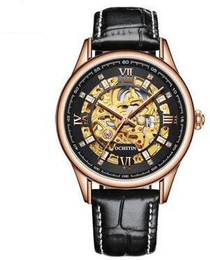 Everyday Crate OCHSTIN 6020D Mechanical Watch Genuine Leather Mens Skeleton Watch rose Gold black
