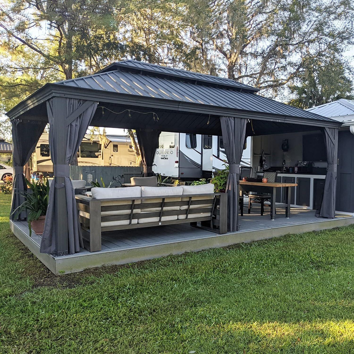 PURPLE LEAF Hardtop Pavillon 3.65x6m wasserdicht winterfest und stabil für den Garten,grau